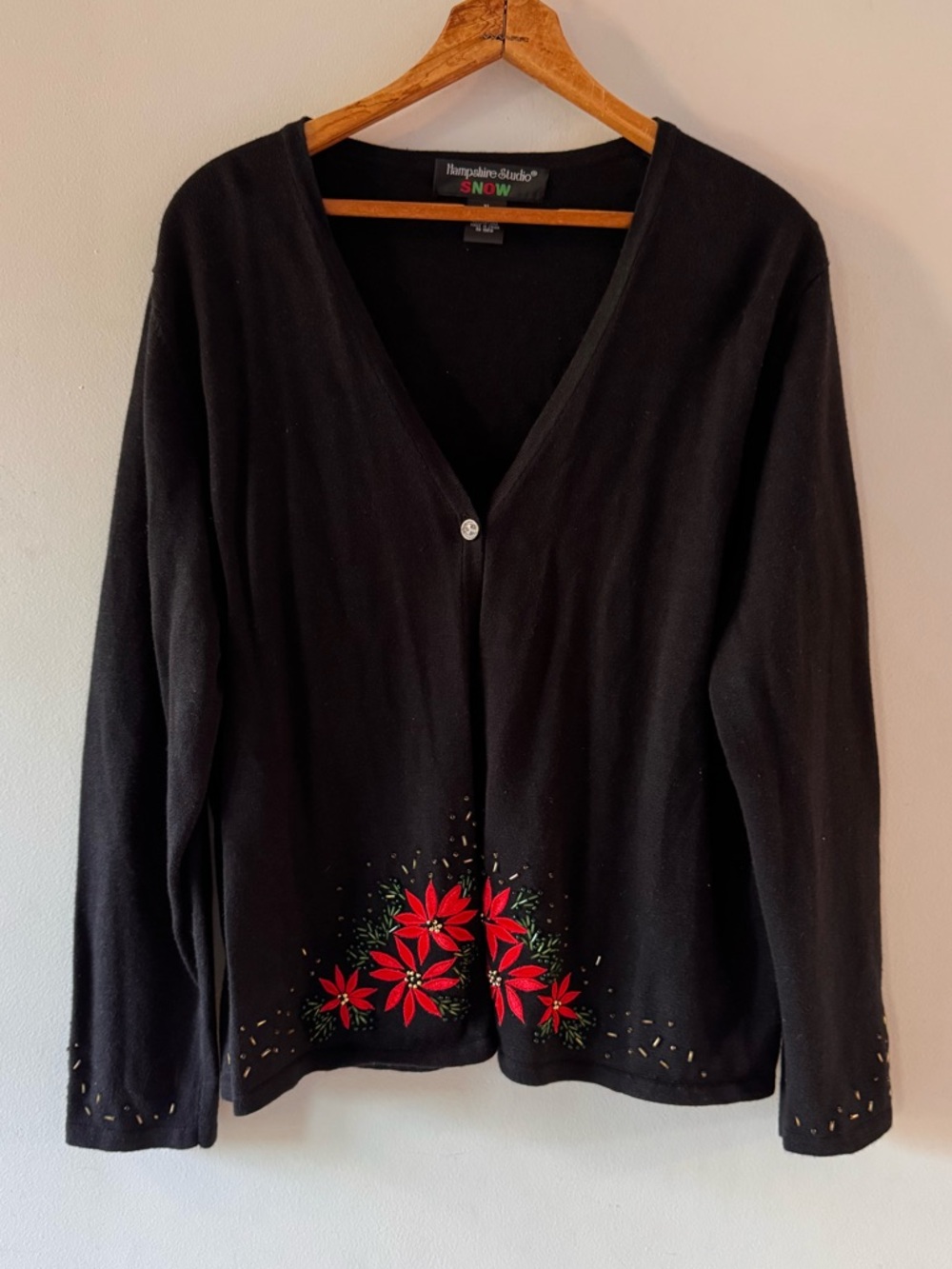NWT‎ Hampshire Studio Snow Poinsettia Cardigan Sweater, Sz XL, Christmas holiday